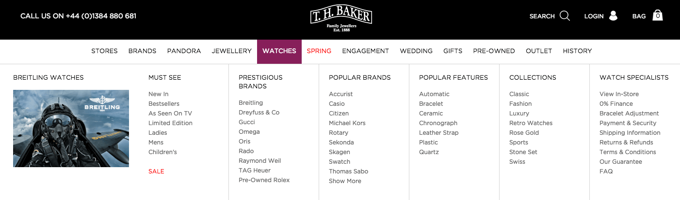 A refined drop-down menu enhances online shopping experience