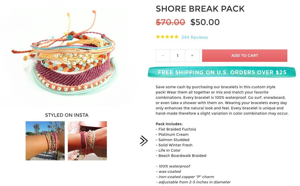 puravida website merchandising example