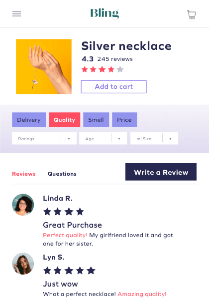 Filters in reviews mockup 