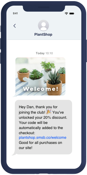 SMS welcome flow mockup