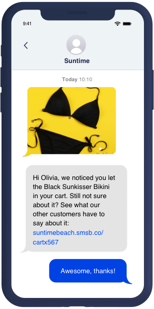 Customer photos and reviews SMS flow mockup