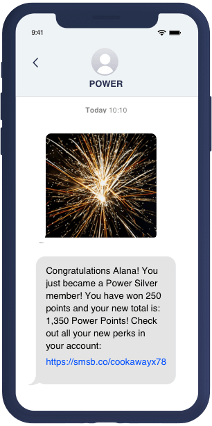 SMS loyalty update flow mockup