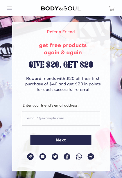 Refer a friend popup mockup 