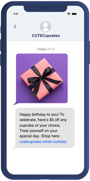 Birthday reward SMS mockup
