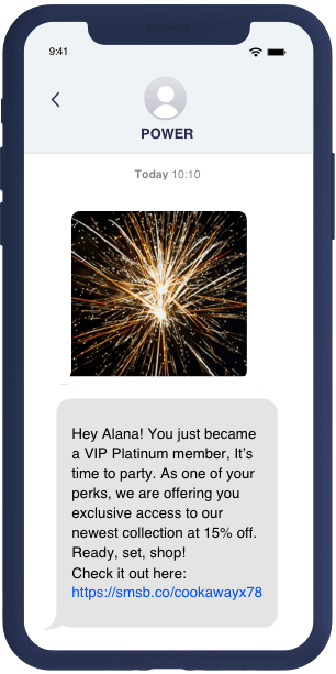 Welcome to loyalty VIP tier SMS flow mockup