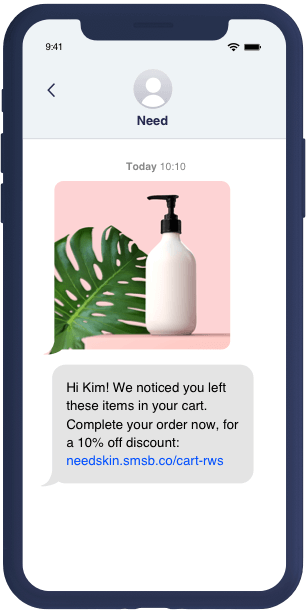 Abandoned cart SMS flow mockup