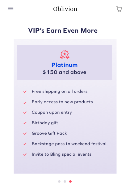 Loyalty VIP tiers mockup