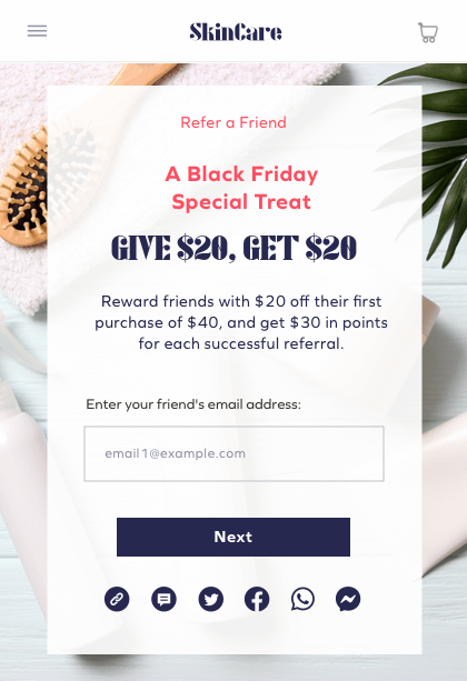 Refer a friend popup mockup 