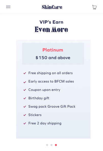 Loyalty VIP tiers mockup