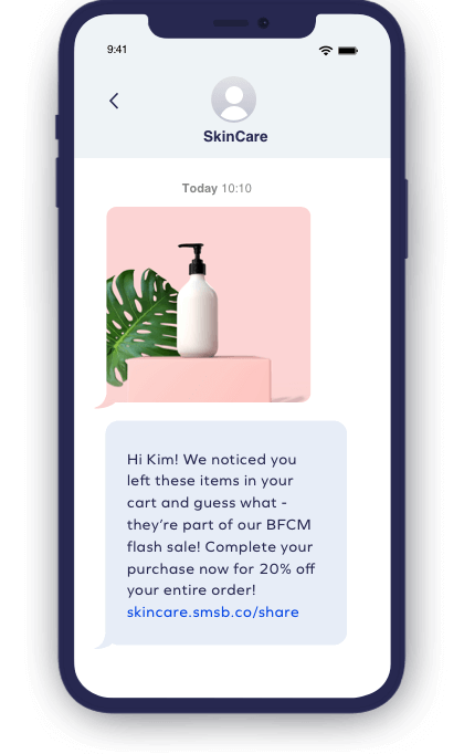 Abandoned cart SMS flow mockup