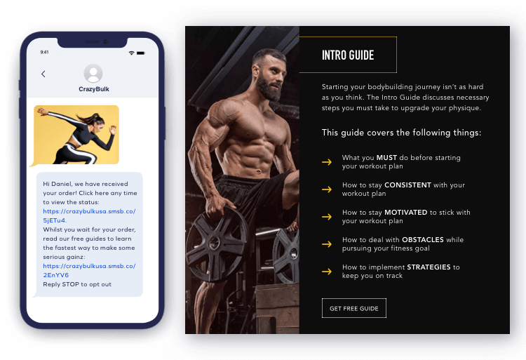 An SMS marketing message from Crazy Bulk