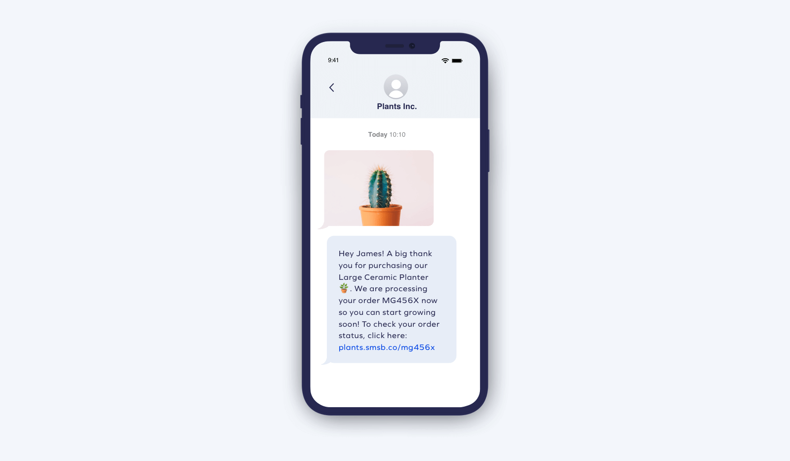 Text message with order confirmation