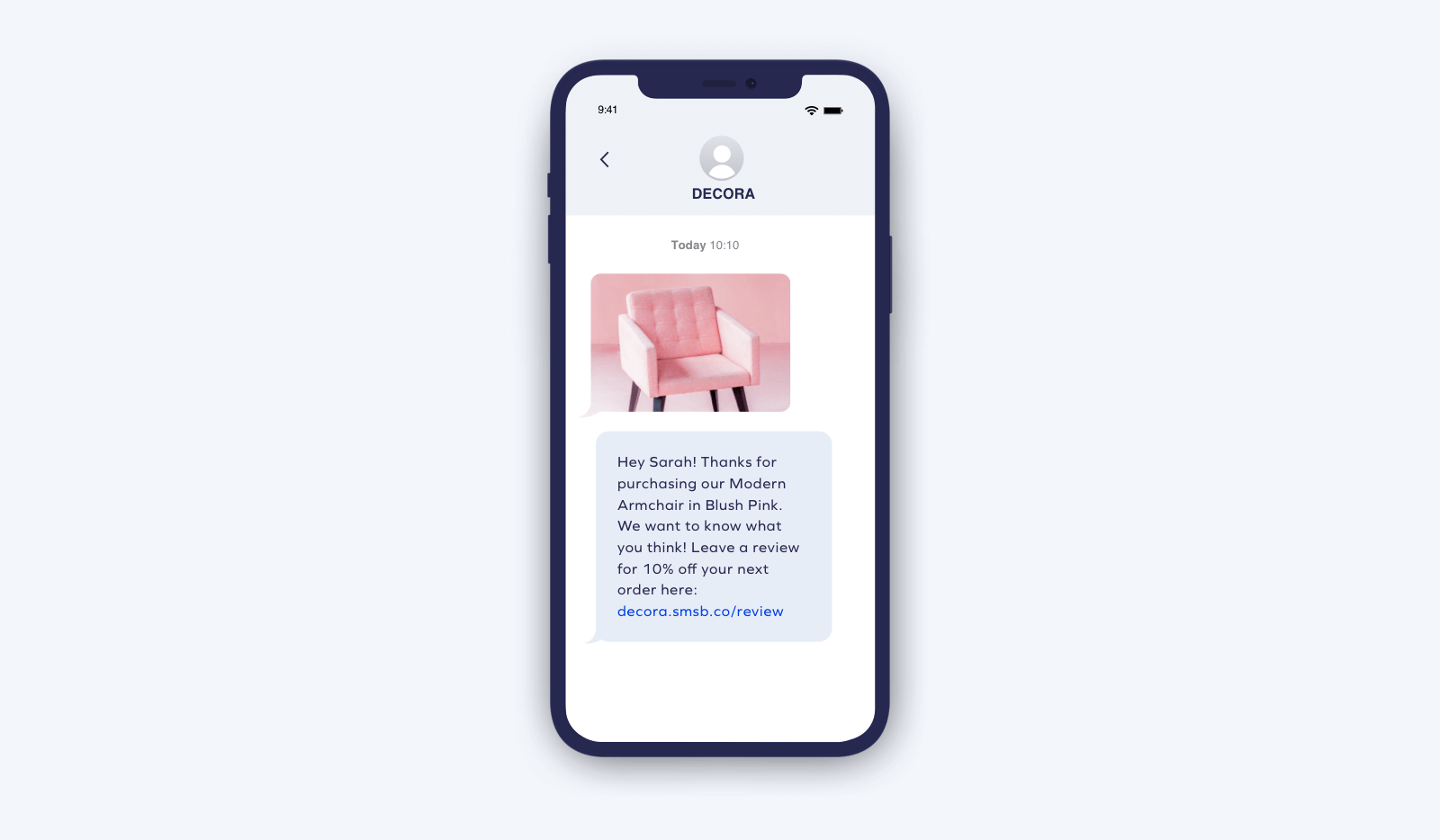 Text message requesting a product review