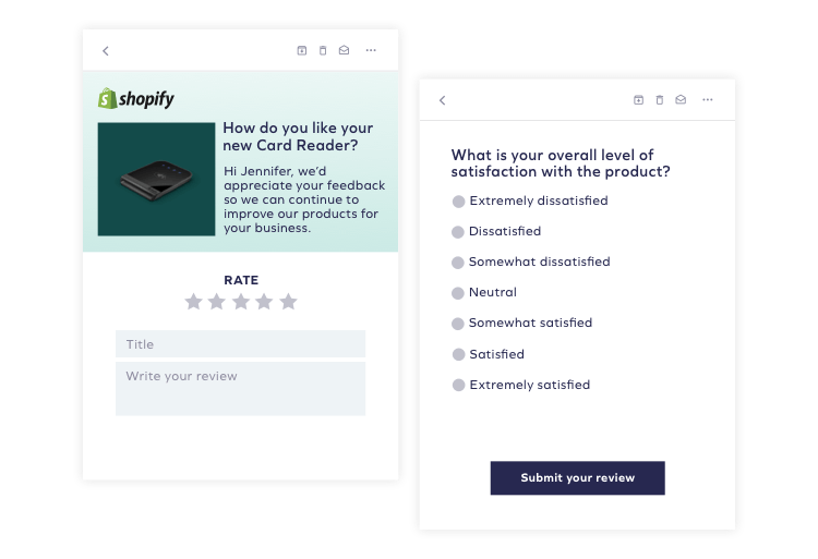 Shopify Hardware reviews and customized questions example