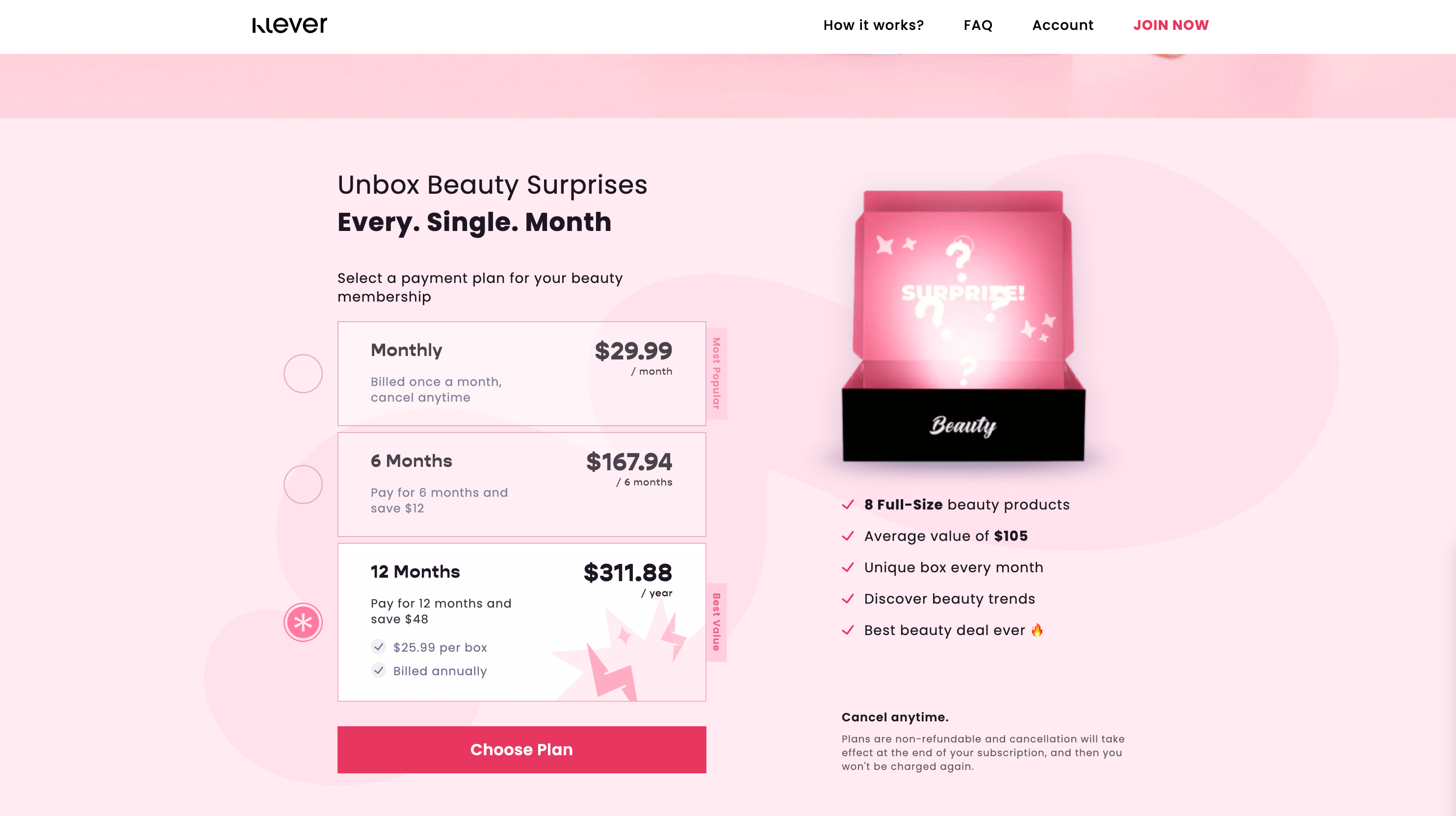 Klever prepaid subscription plan