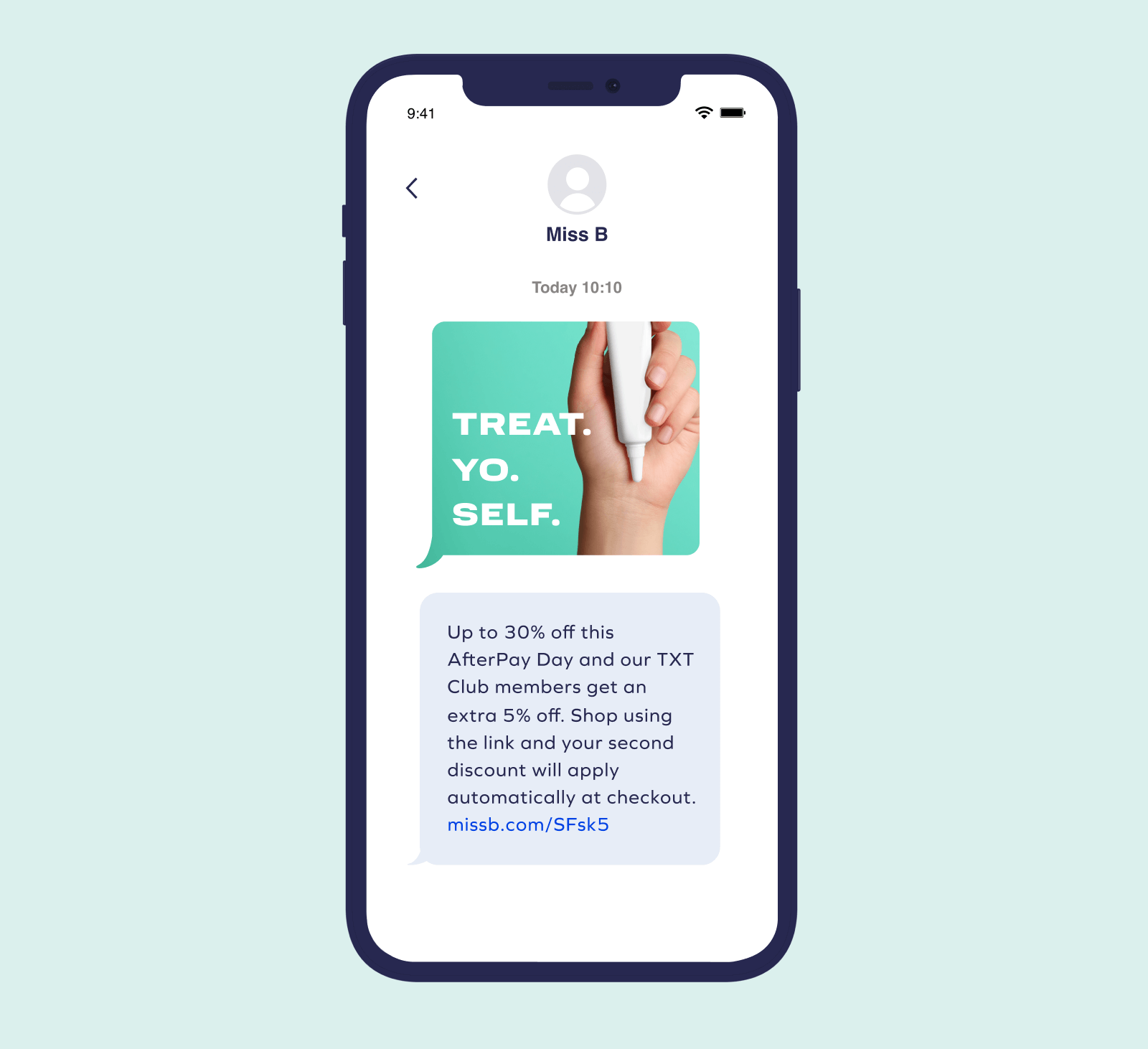 Afterpay Day sample SMS Beauty brand