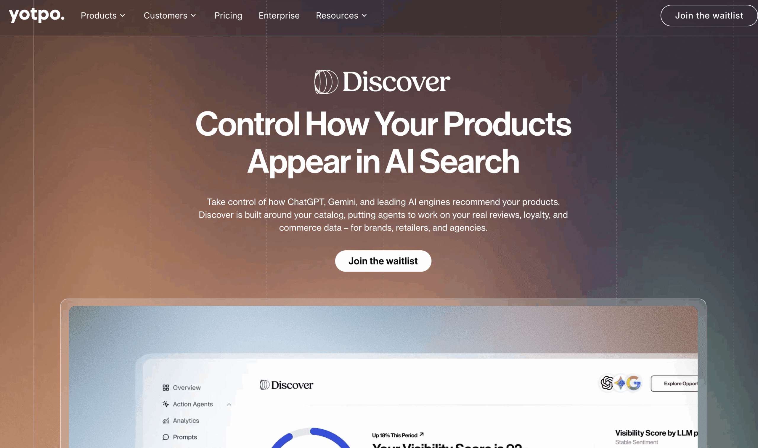 Yotpo Discover dashboard for tracking ecommerce brand visibility in AI search