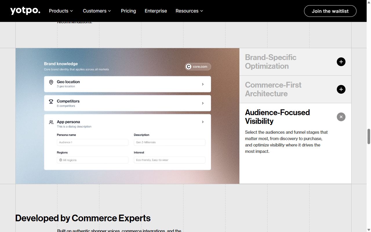 Yotpo Discover commerce settings dashboard for brand and competitor tracking